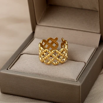 Кольцо из нержавеющей стали для женщин, ювелирные аксессуары, золотой цвет, Эстетическое Модное расширенное кольцо для пары, подарок на годовщину