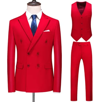 2023 Модный Новый мужской деловой двубортный однотонный костюм, пальто / мужской Тонкий Свадебный комплект из 2 предметов, блейзеры, куртка, Брюки, брюки