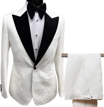 Мужские костюмы Воротник, 2 предмета, белый сиреневый костюм с принтом, пиджак жениха, Смокинги для свадебного платья, вечернее платье (блейзер + брюки)