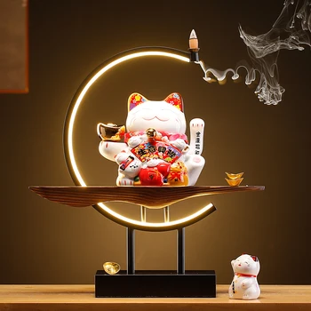 Lucky cat в китайском стиле, креативные светоизлучающие украшения, керамические автоматические рукопожатия для заработка, подарок для офиса, гостиной