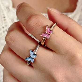 Модные Женские кольца с открытой эмалевой бабочкой для маленькой влюбленной Пары, набор колец на палец, ювелирные изделия для вечеринки Дружбы