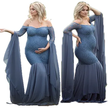 Платья для беременных Для Фотосессии, Платье для беременных с Оборками в виде Русалки, Макси-Реквизит для Фотосъемки Беременных, Платье для беременных с открытыми плечами