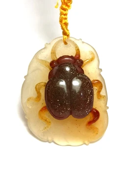 YIZHU CULTUER ART 100% Натуральное китайское нефритовое ожерелье ручной работы, подвеска в виде жука-листика, замечательный подарок