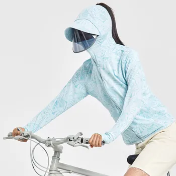 Женская солнцезащитная одежда для Велоспорта, Камуфляжная куртка с капюшоном, Ветровка для велосипеда, Майки с длинными рукавами, легкие