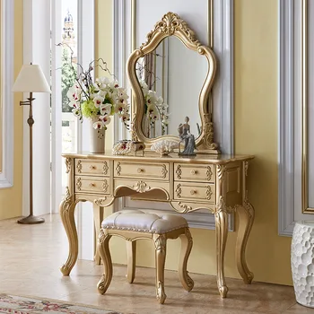 мебель для спальни, 6 ящиков, шкаф для макияжа, туалетный столик для девочки с зеркалом, деревянный антикварный туалетный столик во французском стиле