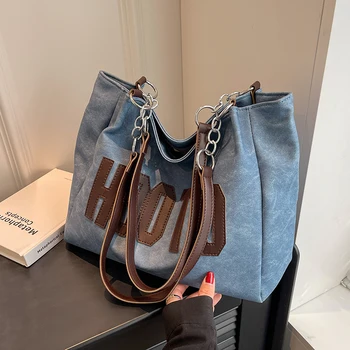 Сумки-тотализаторы большой емкости для женщин 2023, джинсовая сумка в стиле ретро роскошного дизайна, модная сумка через плечо, сумка для покупок, женская сумка, кошелек