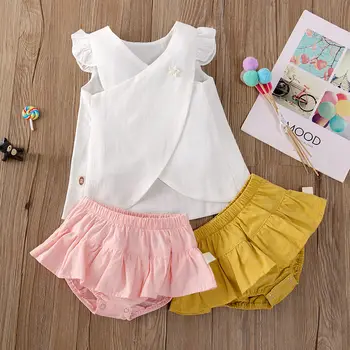Комплекты одежды Принцессы для маленьких девочек, Летняя Весенняя хлопковая блузка для девочек + нижние шорты, Одежда для маленьких девочек 0-2 лет
