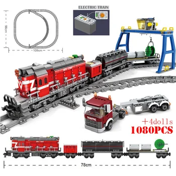 MOC 1464 шт. Креативный высокотехнологичный Электрический поезд на батарейках, классический городской поезд, строительные блоки, кирпичи, игрушки для детей, подарки