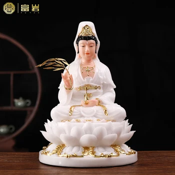 Белая мраморная статуя Будды Гуаньинь посвящена украшению дома бодхисаттвы Наньхай Гуаньинь, дома капающей императрицы Гуаньинь.