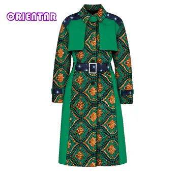 Осенние женские пальто в африканском стиле, Хлопковые длинные тренчи с африканским принтом, платье, Модная Длинная куртка, Африканская одежда для женщин WY9675