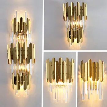 Современный Роскошный золотой хрустальный настенный светильник LED Для гостиной, спальни, домашнего внутреннего освещения, наборы Светильников