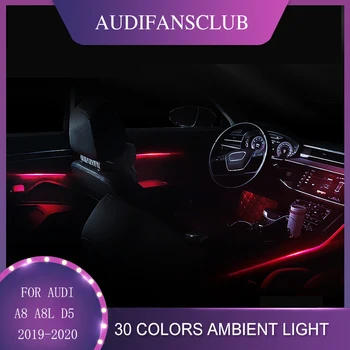 Авто 30 Цветов Для Audi A8 A8L 2018-2022 Панель Приборной панели Автомобиля Светодиодная Атмосферная Лампа Светящаяся Полоса Рассеянного Света Декоративная
