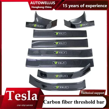 Пороговая планка с рисунком из углеродного волокна, защита от педалей, модификация, подходящая для Tesla Модель 3, модель Y, модель S