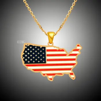 Нержавеющая сталь в стиле Хоп, европейская и американская мода, крутой цвет, Американский Национальный флаг, Карта, кулон, ожерелье из титановой стали