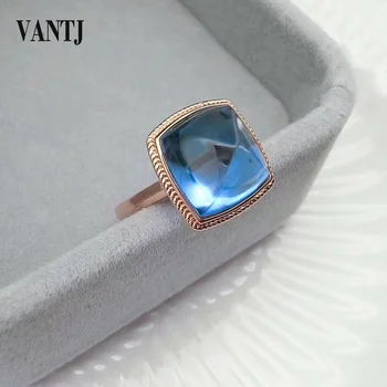Кольцо из розового золота VANTJ Real14K с голубым топазом, ювелирные украшения Для женщин, подарок на Помолвку, свадьбу