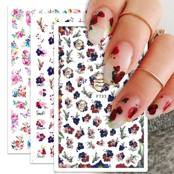 3D Наклейка Для ногтей Цветы Листья Абстрактные Цветочные Наклейки И Наклейки Из Фольги Для Ногтей Слайдер Наклейки Для Дизайна Ногтей Аксессуары Для Маникюра