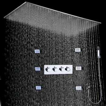 Роскошный Польский Хром 500x1000 мм Потолочная светодиодная душевая система Ванна Тропический Душ Панель Для ванной Комнаты Термостатические Массажные Смесители