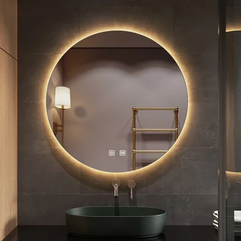 60 см 23,6 Дюймовое Умное Зеркало для макияжа в ванной Комнате Со светодиодной подсветкой, Противотуманное Круглое Зеркало для ванной комнаты с сенсорным экраном