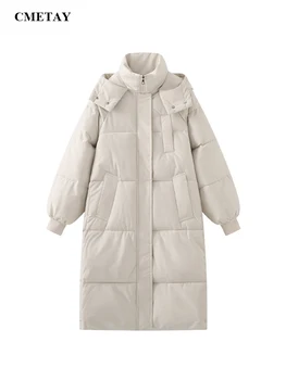 Теплая хлопковая Стеганая куртка для Женщин, Корейские Свободные Пуховики длиной до колен, 2023, Зимние Длинные парки с капюшоном, пальто Оверсайз, M-3XL