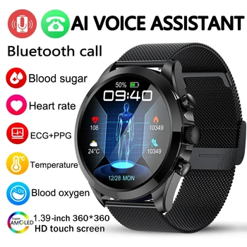 2023 Новый Bluetooth Вызов Смарт-Часы с уровнем глюкозы в крови ECG + PPG Мониторинг здоровья Мужчин, Частота сердечных сокращений, Температура тела, Фитнес-Умные Часы