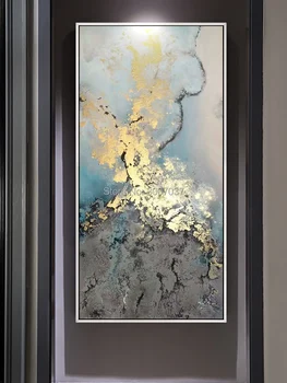 Абстрактная картина на холсте quadros caudros украшение для домашнего декора, чистая ручная роспись золотом, абстрактная картина маслом