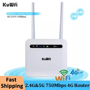 KuWFi 750 Мбит/с 4G LTE Маршрутизатор Двухдиапазонный Со слотом для SIM-карты Маршрутизатор Разблокирован 4G FDD/TDD С портом локальной сети RJ45 Поддержка 32 пользователей Wi-Fi