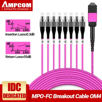Кабель прорыва оптического волокна AMPCOM MPO к FC, Многомодовый оптоволоконный кабель OM4 с внутренней оболочкой LSZH к волоконно-оптическим кабелям FC UPC