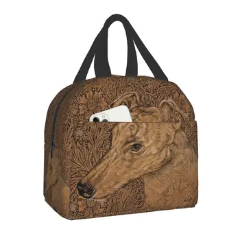 Greyhound On William Morris Marigolds Изолированная Сумка для Ланча для Женщин Whippet Dog Cooler Термальная Коробка Для Ланча Пляжный Кемпинг Пикник