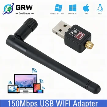 Grwibeou 150 Мбит/с Беспроводная Сетевая карта Mini USB 2,0 WiFi Адаптер LAN Wi-Fi Приемник Dongle Антенна 802.11 b/g/n Для Портативных ПК
