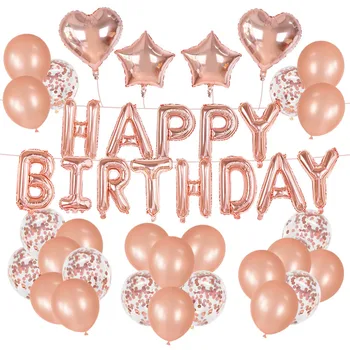 72 шт./компл., розовое золото, Украшения для вечеринки с днем рождения, конфетти, латексные воздушные шары, баннер, воздушный шар для детского душа, дети