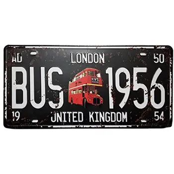 Лондонский автобус-1956 Великобритания Ретро Винтажный Автомобильный номерной знак Жестяная табличка С тиснением Размер бирки Домашний Паб Бар Декор 6 X 12