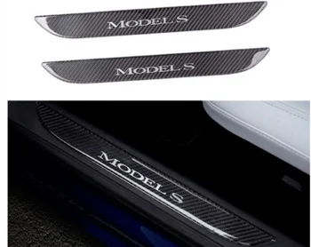 Для Tesla Model S Украшение Дверного Порога из настоящего углеродного волокна, Оберточная бумага, Аксессуары Для Педалей, Защитная прокладка