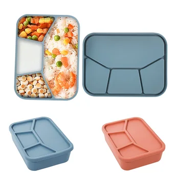 Силиконовый Ланч-Бокс Для Микроволновой Печи Bento Box Герметичный Пищевой Контейнер для Детской Мягкой Силиконовой Посуды 4 Отделения Посуда
