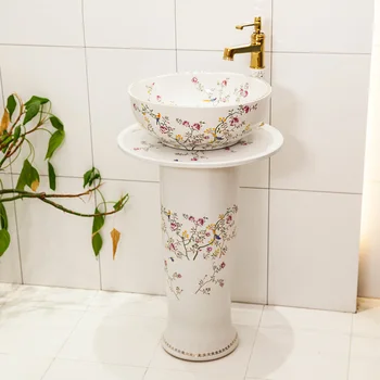 Керамический умывальник на пьедестале напольного типа для ванной комнаты, чаша для раковины, простой балконный умывальник, раковина для умывания