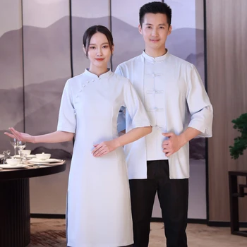 Рабочая одежда официанта, мужское летнее новое платье в китайском стиле с коротким рукавом, чайный ресторан, высококлассный клуб, китайский ресторан, ванна для ног