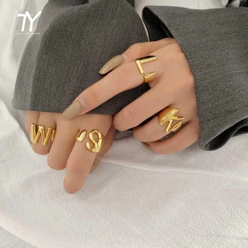 Кольца в неоготическом европейском и американском стиле с металлическими буквами Золотого цвета Для женщин, Корейские модные украшения, набор аксессуаров для девочек