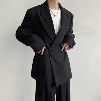 SYUHGFA модный костюм со шнуровкой на талии, пиджак, мужские однотонные блейзеры с лацканами, весна 2023, новая модная мужская одежда в корейском стиле
